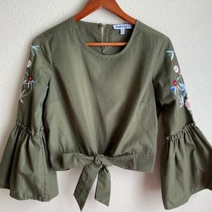 Green Top With Embroidered Wide Sleeves